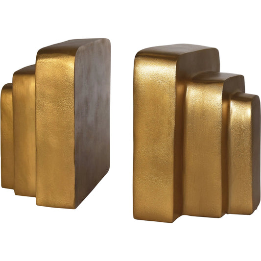 Karat Triple Layer Rectangle Bookends by Worlds Away in brown. Made from unique in a modern style.