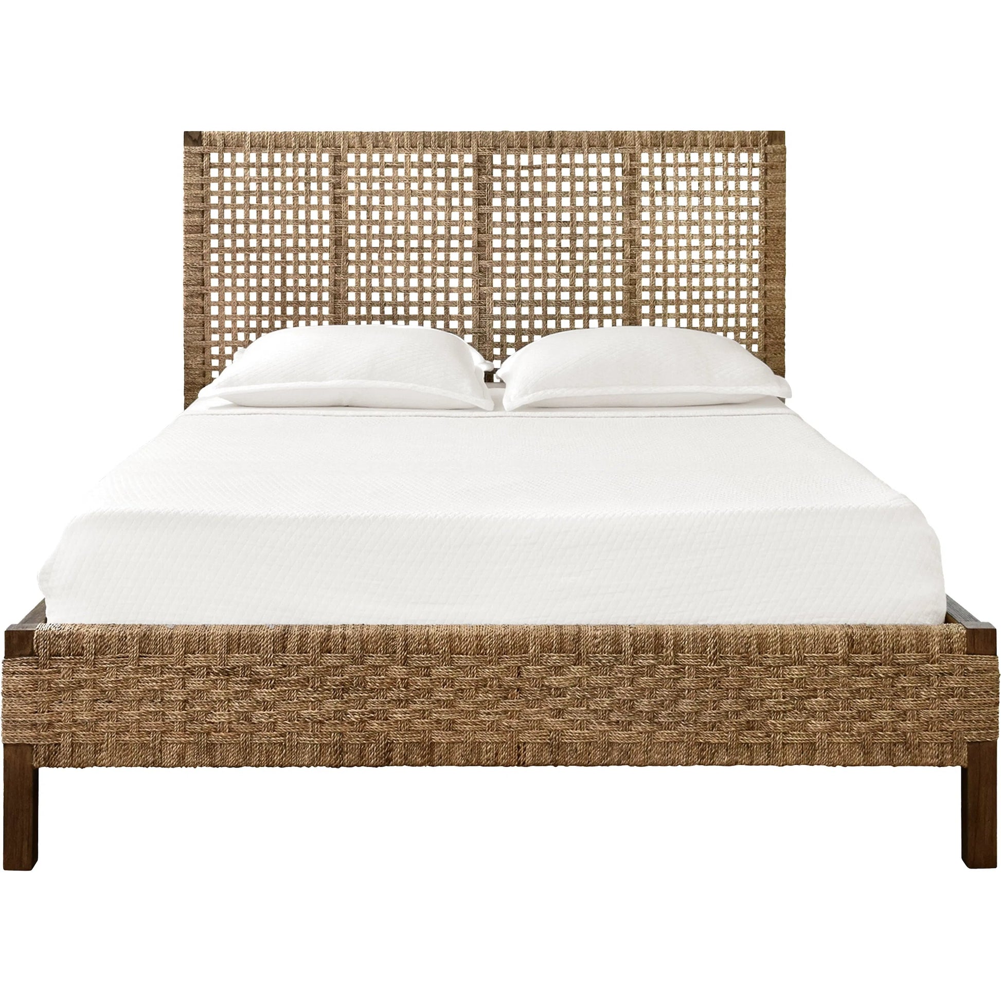 Karina Seagrass Wrapped Headboard and Footboard by Worlds Away in brown. Made from unique in a rustic style.