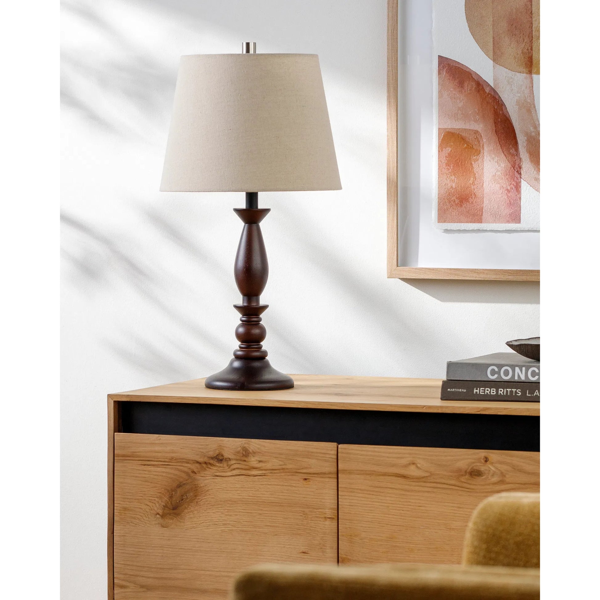 Kauri Accent Table Lamp - 535687 by Livabliss in paintedpaintedplated. Made from wood veneer, linen, polystyrene in a transitional style.