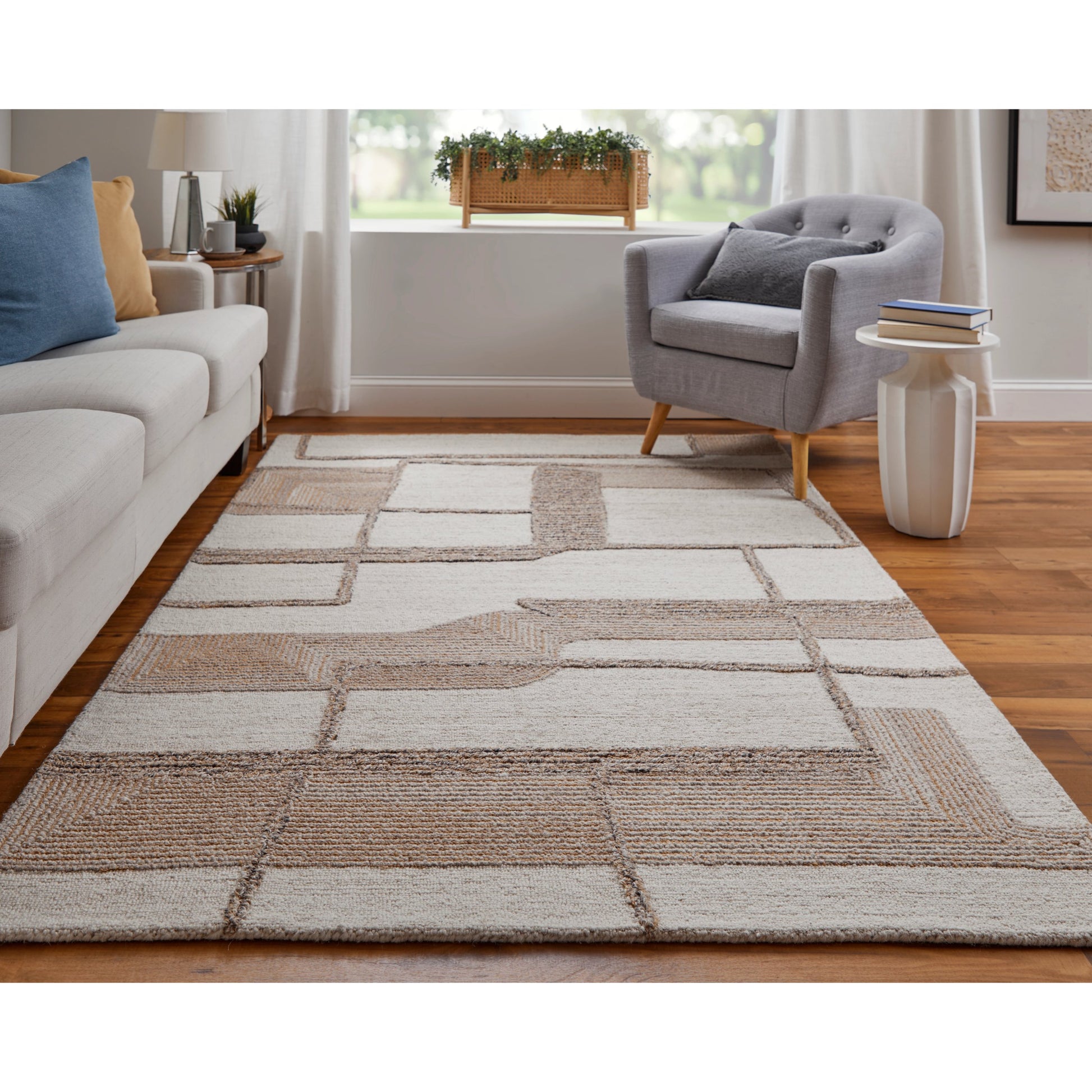 Pollock Geometric Rug - 8954F by Feizy in ivory, brown, tan. Made from wool, nylon in a unique style.
