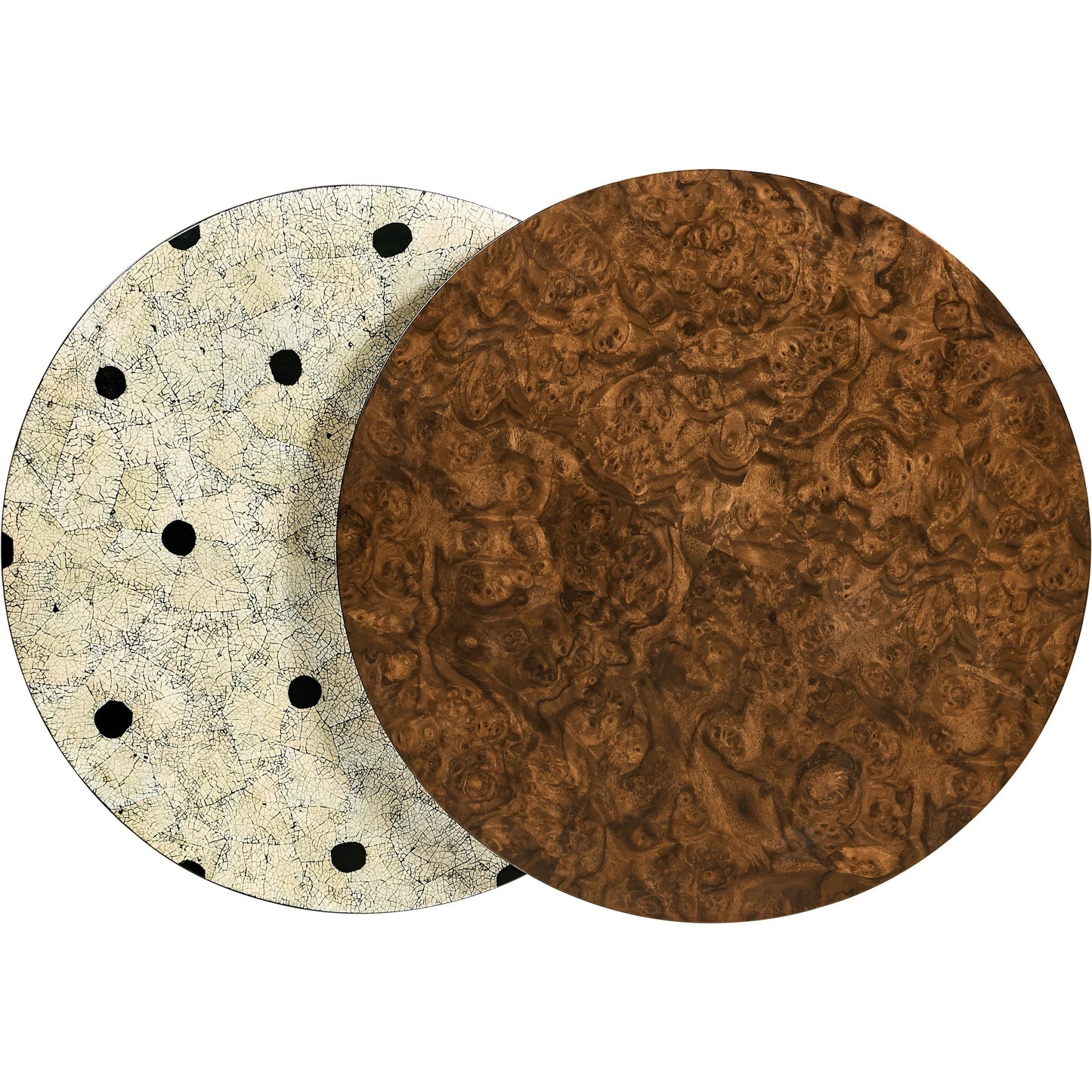 004 SI-2334498 | Additional Silo | Jacques Martini Table by Jonathan Charles in brown and walnut burl. Made from book match walnut burl veneer, egg shell in a unique style.