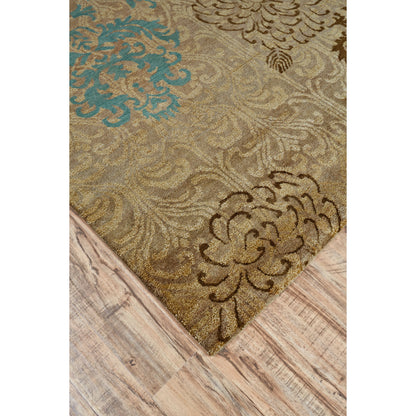 Qing Transitional & Botanical Rug - 6062F by Feizy in tan, brown, blue. Made from wool, viscose in a unique style.