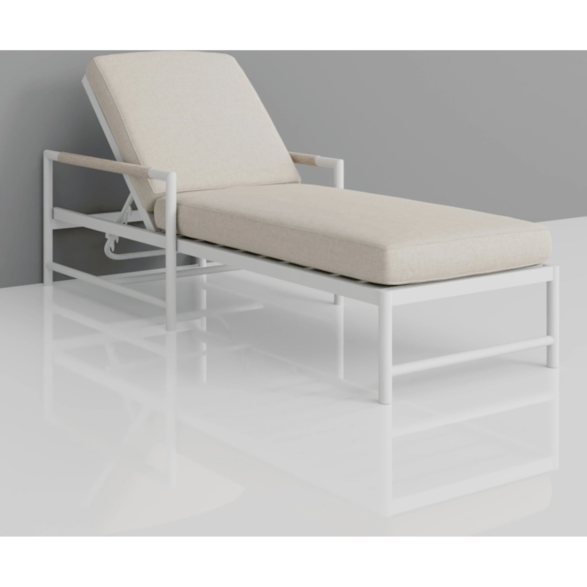 Sabbia Outdoor Chaise by Sunset West in white. Made from olefin rope in a coastal style.