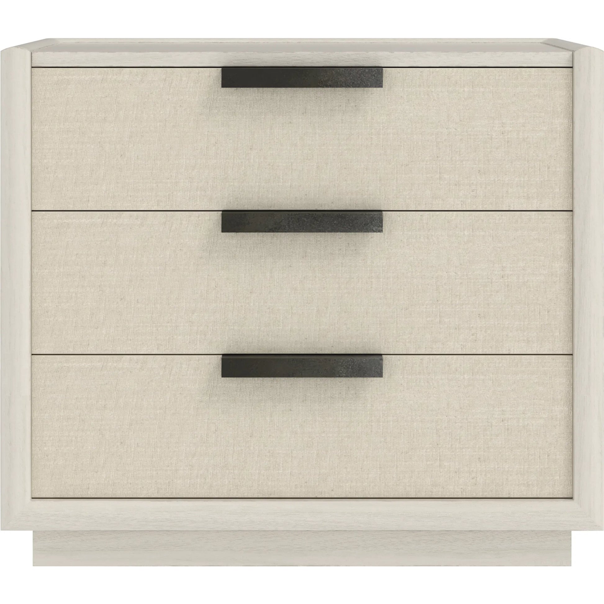 Cotiere Nightstand in Linen by A.R.T. Furniture in linen. Made from parawood solids, mixed split cathedral, quarter white oak veneers, fabric in a transitional style.