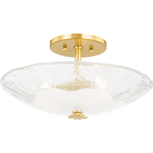 Lago 3 Light Flush Mount by Hudson Valley in aged brass. Made from glass in a modern style.