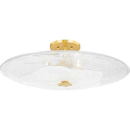Lago 3 Light Flush Mount by Hudson Valley in aged brass. Made from glass in a modern style.