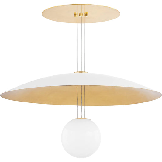 Brim 1 Light Pendant by Hudson Valley in soft white, gold leaf. Made from steel in a modern style.