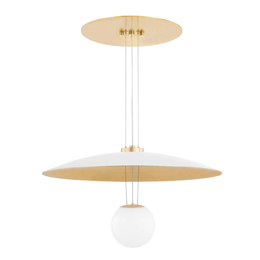 Brim 1 Light Pendant by Hudson Valley in soft white, gold leaf. Made from steel in a modern style.