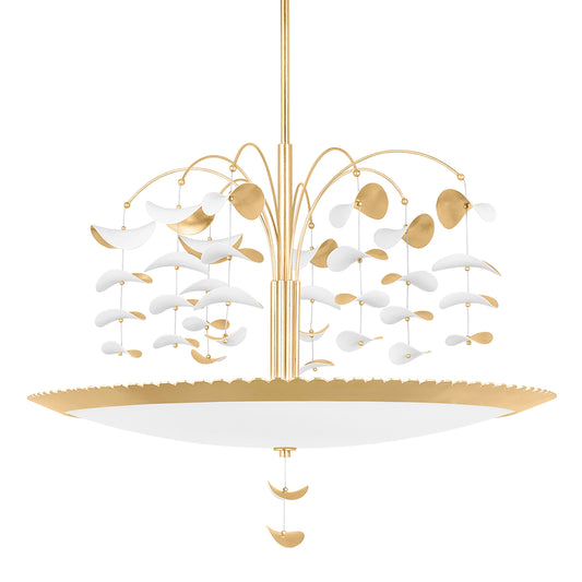 Paavo 8 Light Chandelier by Hudson Valley in gold leaf, soft white combo. Made from steel in a traditional style.