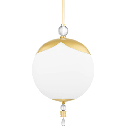 Perla 1 Light Pendant by Hudson Valley in aged brass. Made from steel in a modern style.