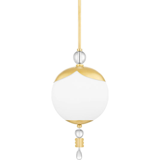 Perla 1 Light Pendant by Hudson Valley in aged brass. Made from steel in a modern style.