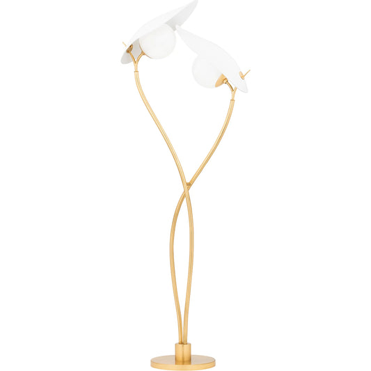 Frond 2 Light Floor Lamp by Hudson Valley in gold leaf, textured on white combo. Made from steel in a modern style.