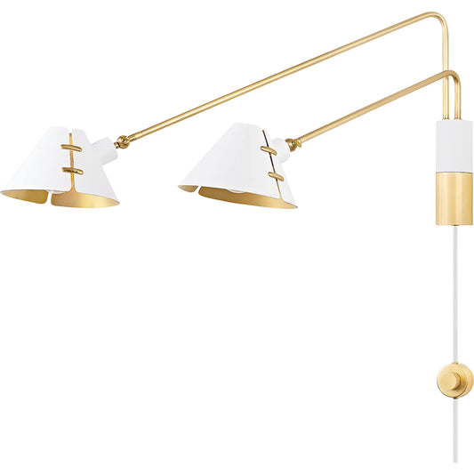 Split 2 Light Portable Wall Sconce by Hudson Valley in aged brass, soft white. Made from steel in a modern style.