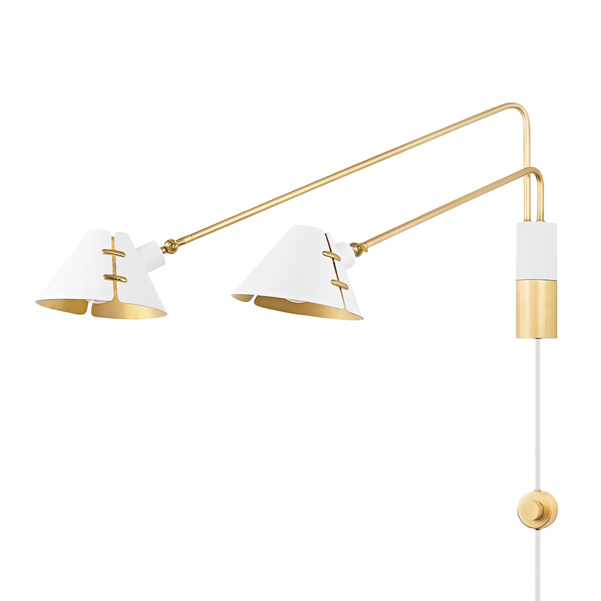 Split 2 Light Portable Wall Sconce by Hudson Valley in aged brass, soft white. Made from steel in a modern style.