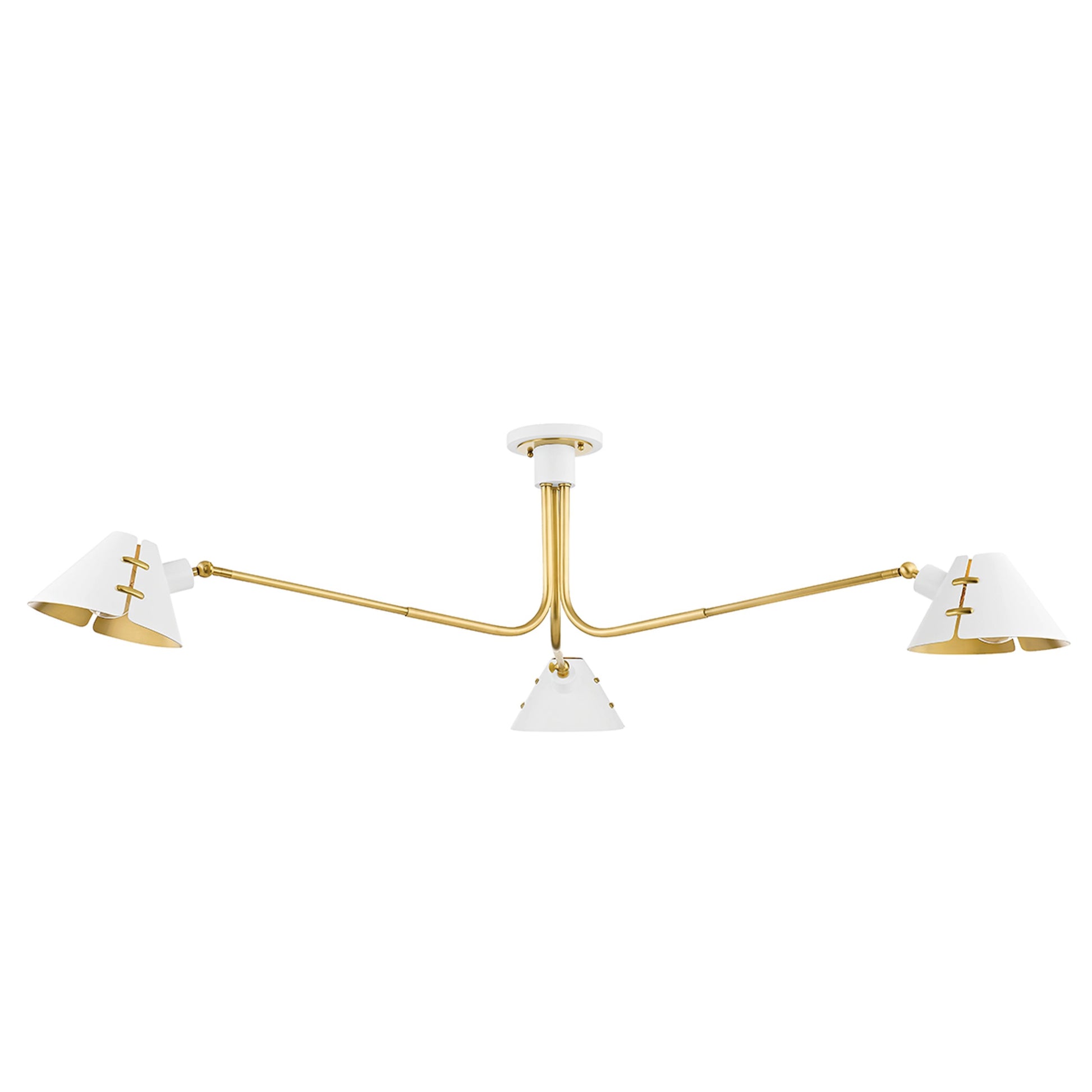 Split 3 Light Semi Flush by Hudson Valley in aged brass, soft white. Made from steel in a modern style.