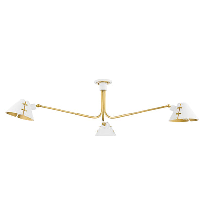 Split 3 Light Semi Flush by Hudson Valley in aged brass, soft white. Made from steel in a modern style.