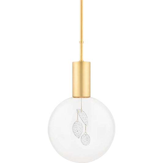 Gio 1 Light Pendant by Hudson Valley in aged brass. Made from steel in a modern style.