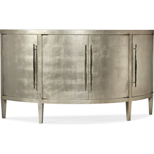 Amberly Credenza by Hooker Furniture in champagne silver leaf. Made from maple veneers, linen in a transitional style.
