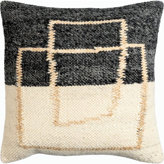 Kambalny Pillow - 493424 by Surya in beige, black, tan. Made from wool, cotton in a modern style.