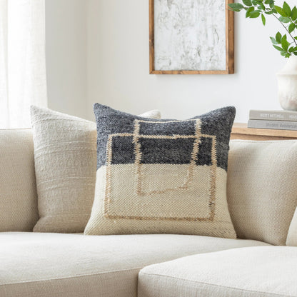 Kambalny Pillow - 493424 by Surya in beige, black, tan. Made from wool, cotton in a modern style.