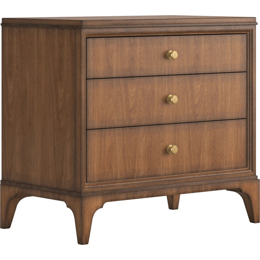 Harbor 3 Drawer Nightstand by A.R.T. Furniture in lakeside sepia. Made from rubber wood solid, prima vera quarter cut, light figure veneer in a unique style.