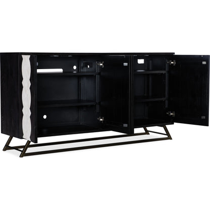 Commerce and Market Moroccan Modern Credenza by Hooker Furniture in black, bone inlay. Made from mango solids, bone, iron in a modern style.