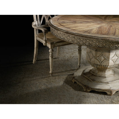 Chatelet Round Dining Table by Hooker Furniture in paris vintage. Made from pecan, walnut, maple veneers, resin, solid-wood edge top in a traditional style.