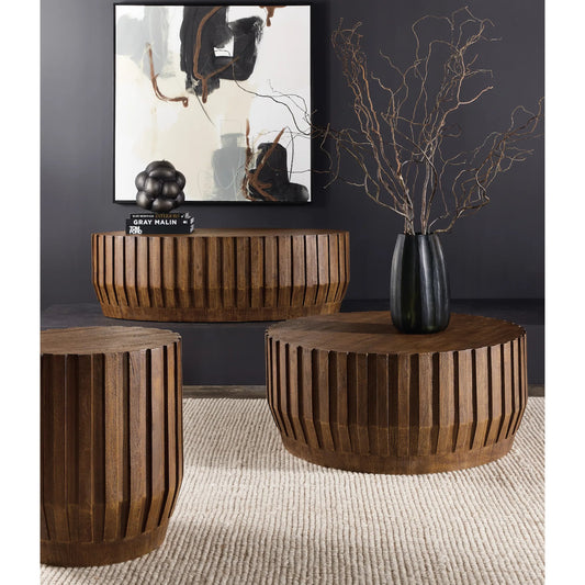 Commerce and Market Gears Round End Table by Hooker Furniture in medium wood and natural. Made from unique in a unique style.