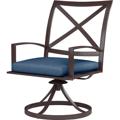 La Jolla Outdoor Swivel Dining Chair by Sunset West in browns. Made from aluminum in a modern style.