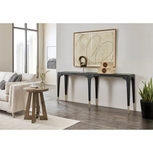 Chapman Shou Sugi Ban Console Table by Hooker Furniture in charred black. Made from pine veneers in a modern style.
