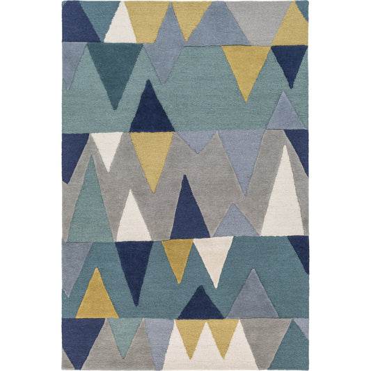 Kennedy Rug - 15527 by Livabliss in blue, tan, navy, gray, teal. Made from 100% wool in a unique style.