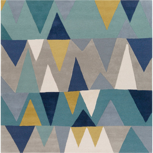 Kennedy Rug - 15527 by Livabliss in blue, tan, navy, gray, teal. Made from 100% wool in a unique style.
