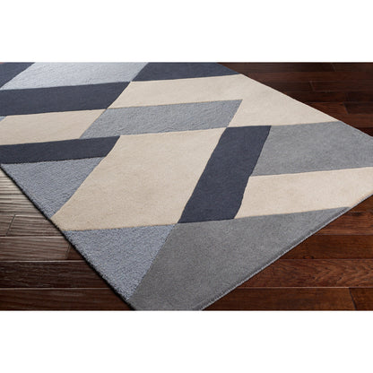Kennedy Rug - 27063 by Surya in ink blue, medium gray, light beige, charcoal, denim. Made from 100% wool in a unique style.