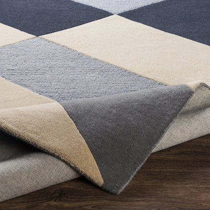 Kennedy Rug - 27063 by Surya in ink blue, medium gray, light beige, charcoal, denim. Made from 100% wool in a unique style.