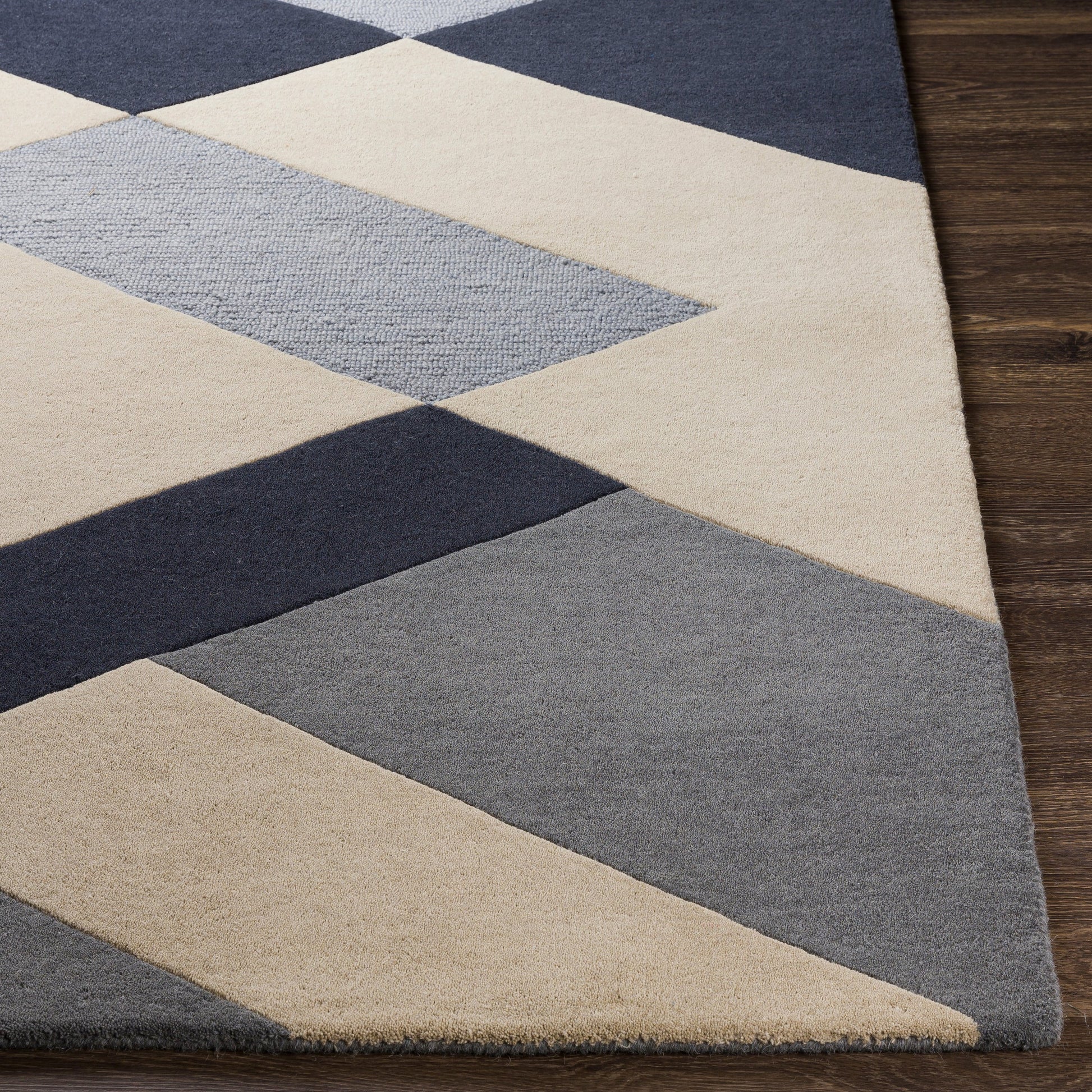Kennedy Rug - 27063 by Surya in ink blue, medium gray, light beige, charcoal, denim. Made from 100% wool in a unique style.