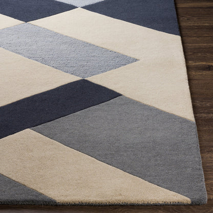 Kennedy Rug - 27063 by Surya in ink blue, medium gray, light beige, charcoal, denim. Made from 100% wool in a unique style.