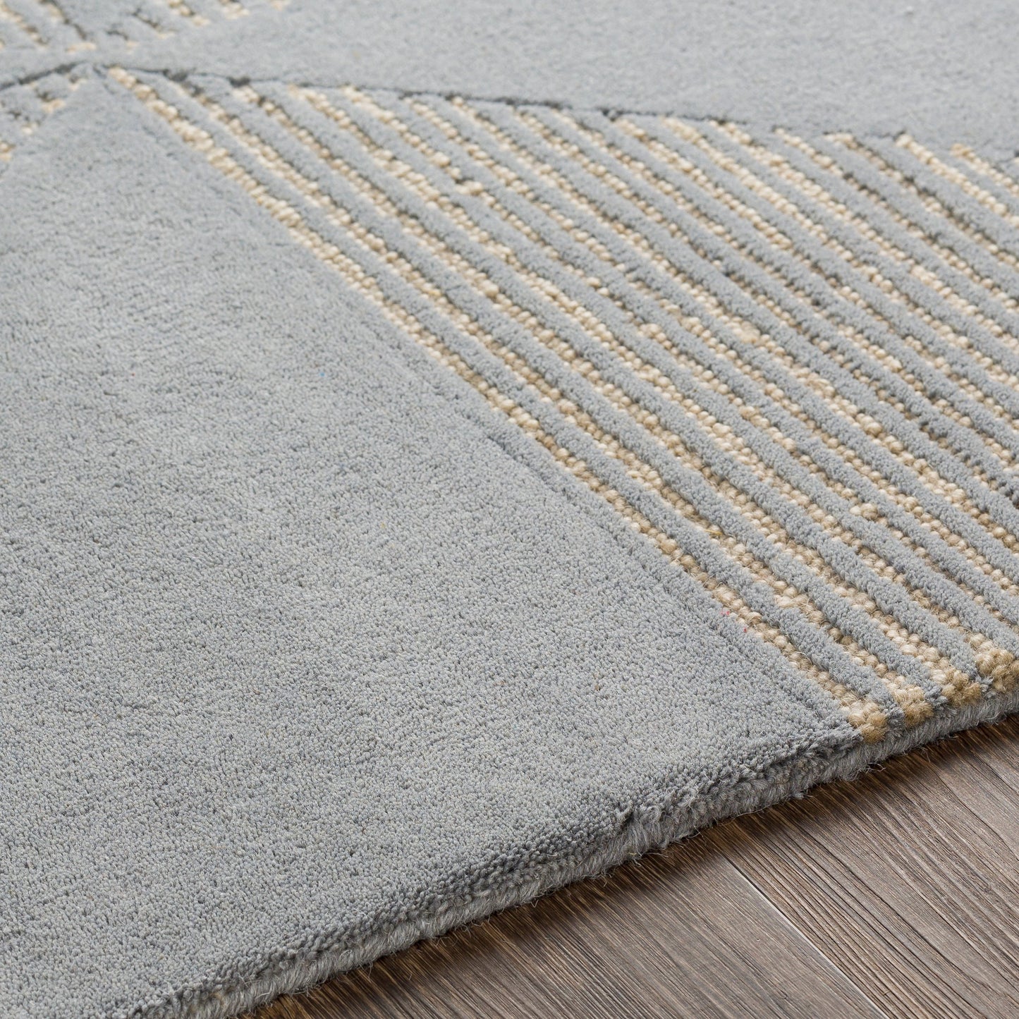 008 SR-827090,SR-827092,SR-827093,SR-827094,SR-827095 | Closeup | Kennedy KDY-3029 Rug by Surya in ink blue, medium gray, light beige, charcoal, denim. Made from 100% wool in a unique style.