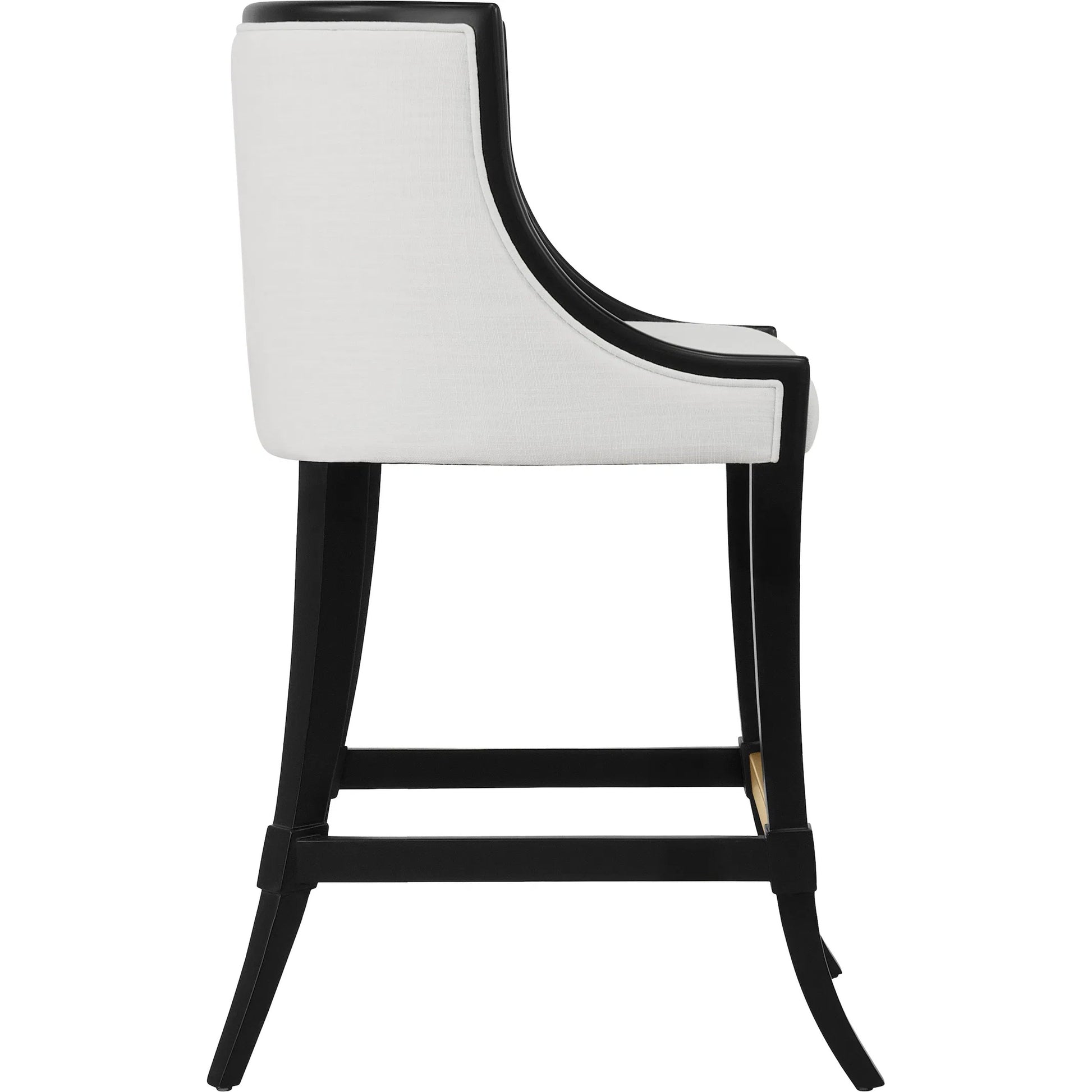 Keaton Klismos Leg Counter Stool by Worlds Away. Made from solid wood, mdf, foam, linen in a modern style.