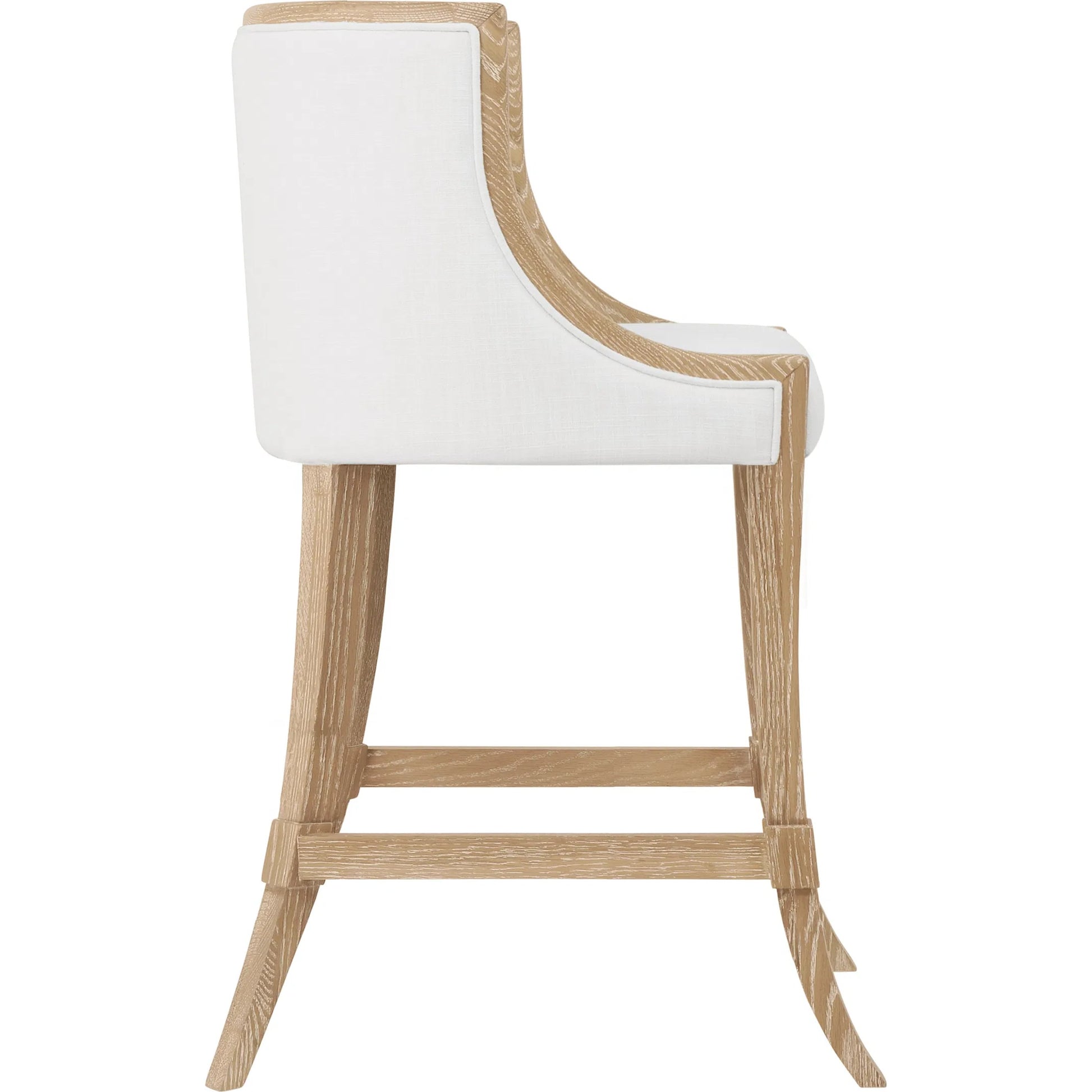 Keaton Klismos Leg Counter Stool by Worlds Away. Made from solid wood, mdf, foam, linen in a modern style.