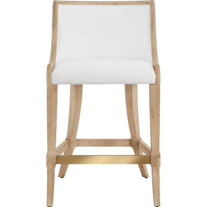 Keaton Klismos Leg Counter Stool by Worlds Away. Made from solid wood, mdf, foam, linen in a modern style.