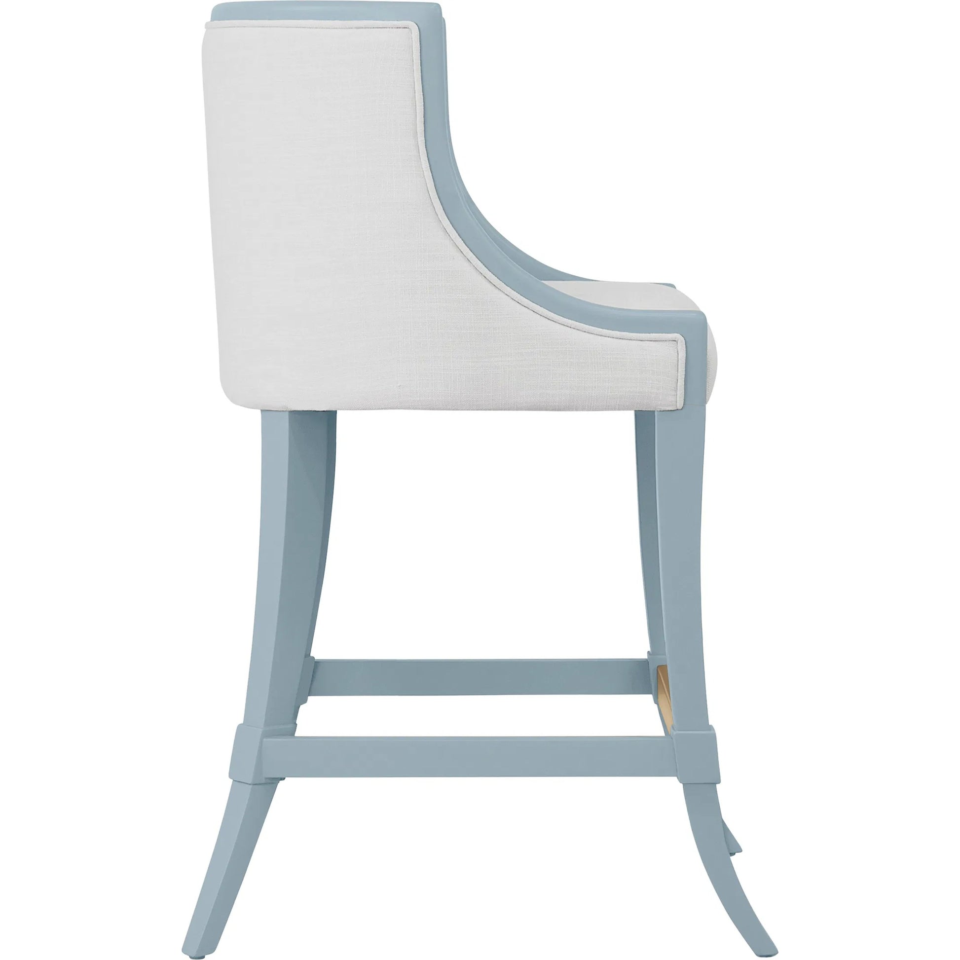 Keaton Klismos Leg Counter Stool by Worlds Away. Made from solid wood, mdf, foam, linen in a modern style.