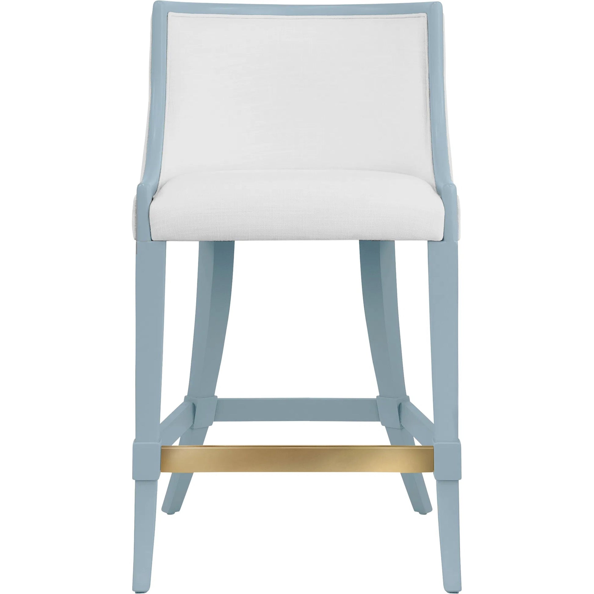 Keaton Klismos Leg Counter Stool by Worlds Away. Made from solid wood, mdf, foam, linen in a modern style.