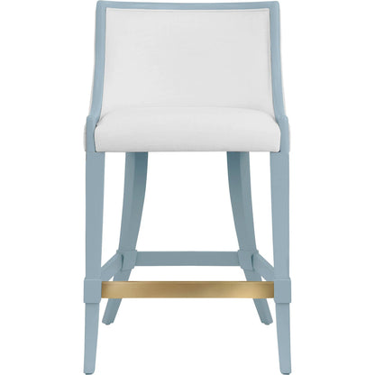Keaton Klismos Leg Counter Stool by Worlds Away. Made from solid wood, mdf, foam, linen in a modern style.