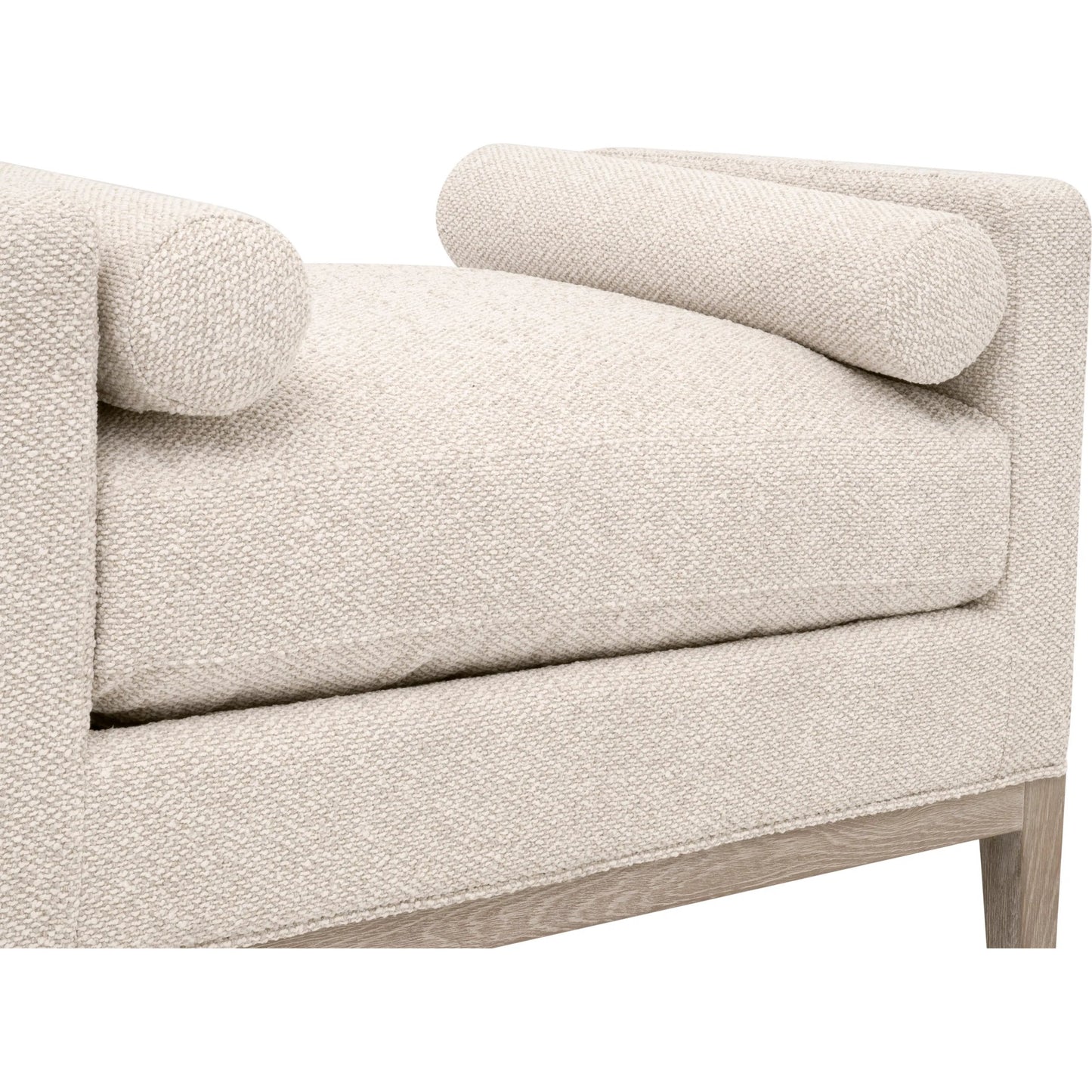 003 SI-2374647 | Closeup | Keaton Upholstered Accent Stool by Essentials For Living in livesmart gellar, linen, natural gray oak. Made from solid oak wood, mdf, plywood in a transitional style.