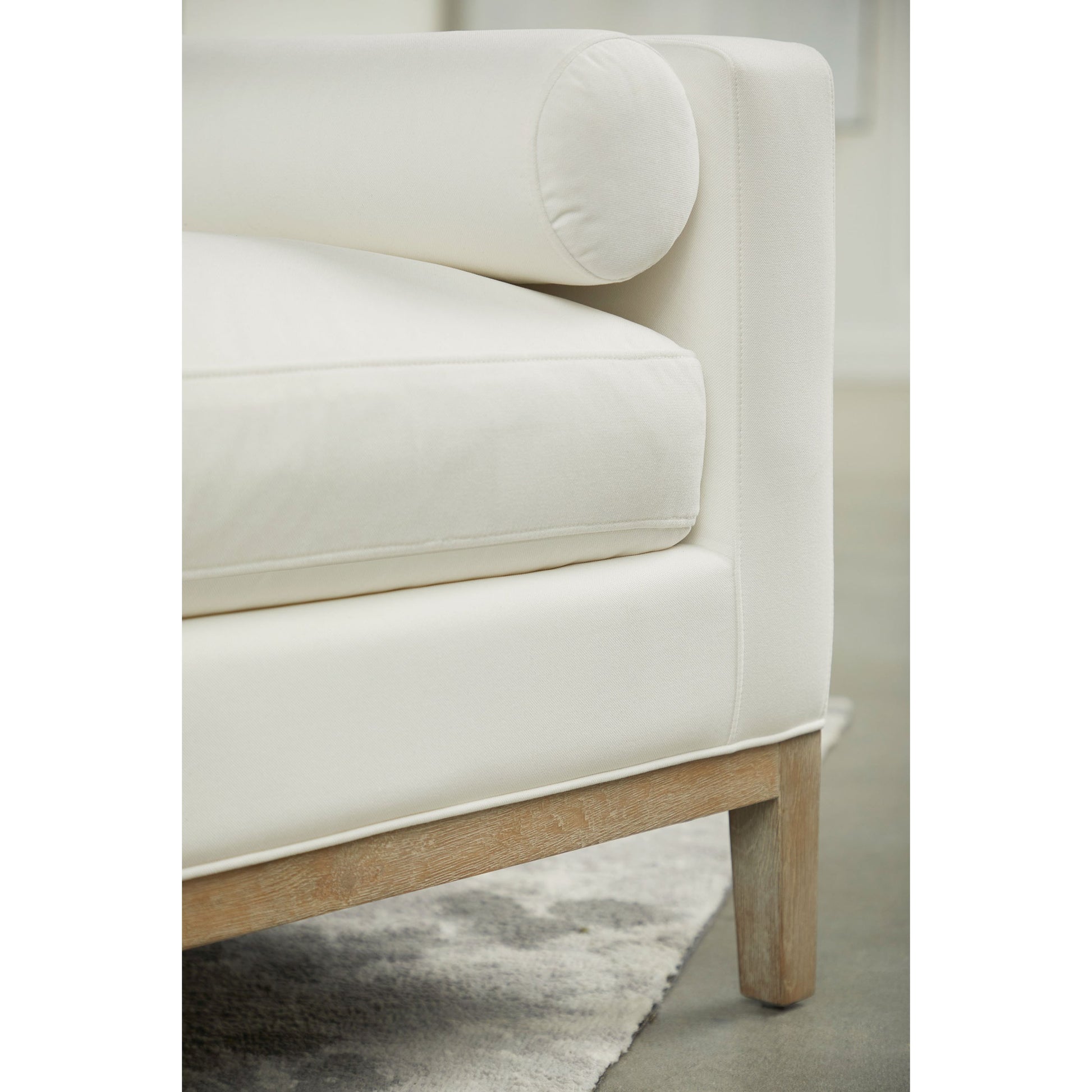 Keaton Upholstered Bench by Essentials For Living in pearl and livesmart peyton pearl, natural gray oak. Made from solid oak wood, 98% polyester, 2% nylon fabric, foam in a transitional style.