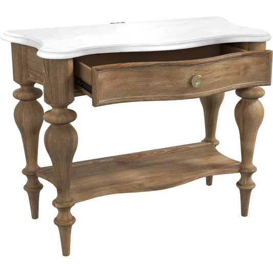 Weston Hills Bedside Table by Pulaski Furniture in flax seed. Made from hardwood solids, hickory veneers in a traditional style.