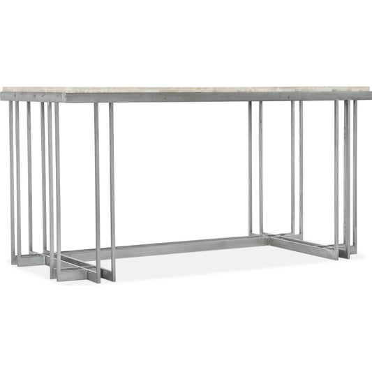 Melange Marin Writing Desk by Hooker Furniture in silver. Made from tumbles white onyx with carbon steel metal in a transitional style.