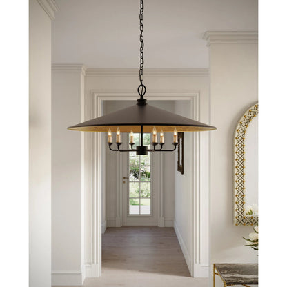 Brussels Pendant by Currey and Company in french black, contemporary gold. Made from wrought iron in a modern style.