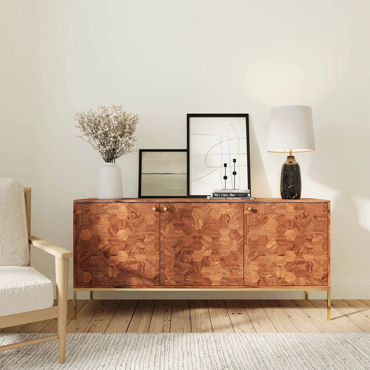 Kenzo Sideboard by LH Imports in brown, brass. Made from unique in a modern style.