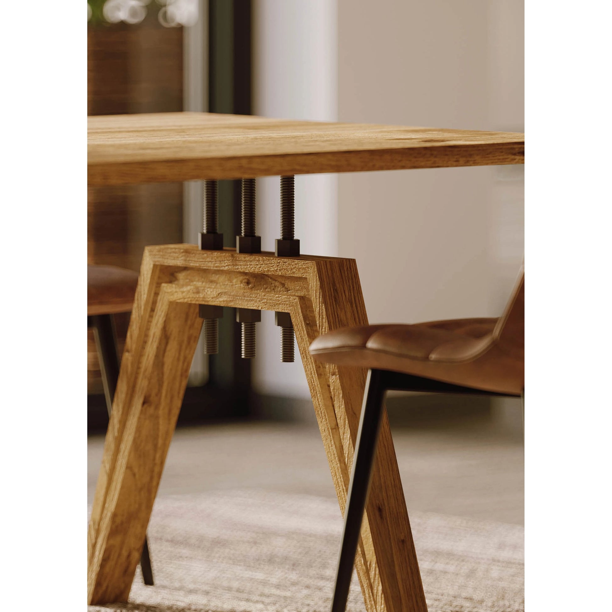 Landmark 84" Dining Table by LH Imports in brown. Made from acacia, metal in a modern style.